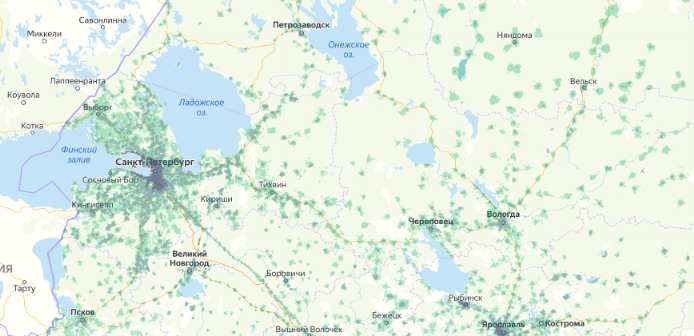 Зона покрытия МТС на карте Ревда 